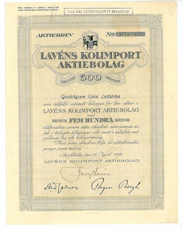 Lavéns Kolimport AB, 500 kr