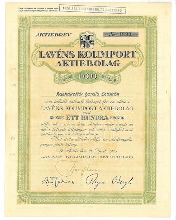 Lavéns Kolimport AB, 100 kr
