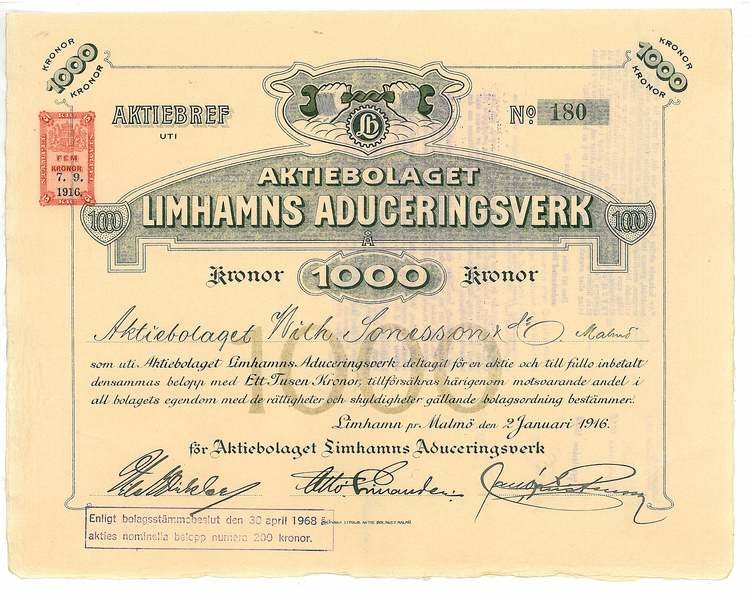 Limhamns Aduceringsverk, AB, 1916