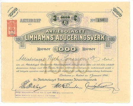 Limhamns Aduceringsverk, AB, 1916