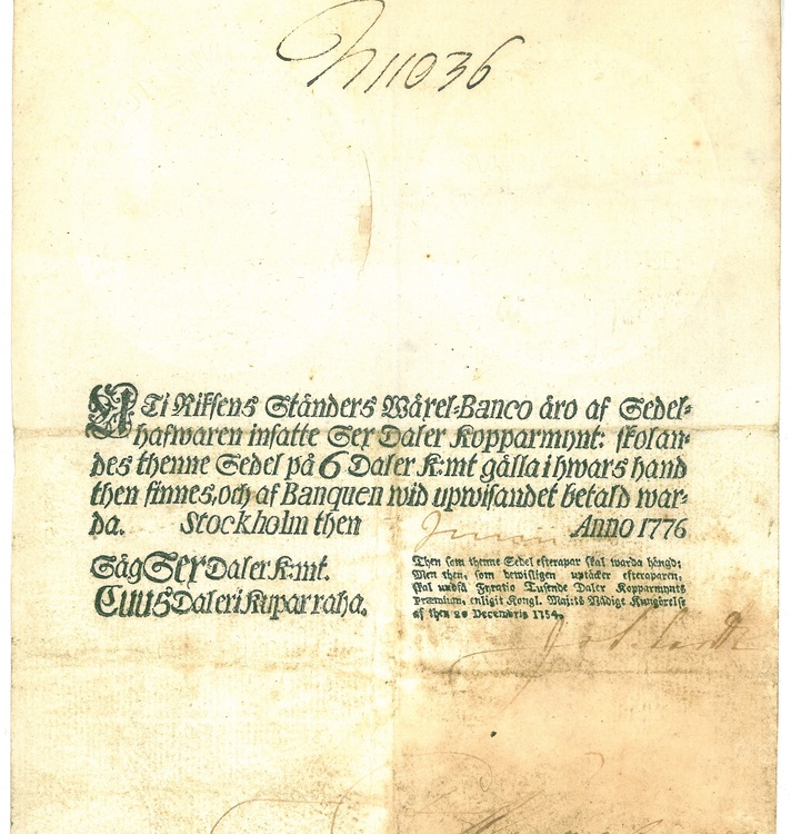 6 Daler Kopparmynt, 1776