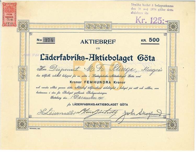 Läderfabriks AB Göta AB, 1911