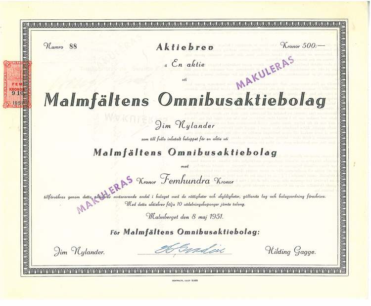 Malmfältens Omnibus AB, 1951