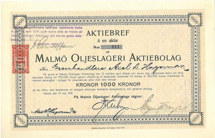 Malmö Oljeslageri AB, 1916