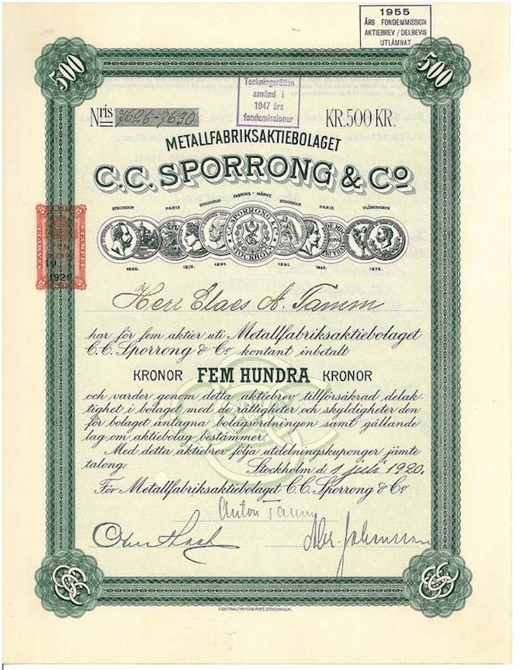 Metallfabriks AB C.C. Sporrong & Co, 1920