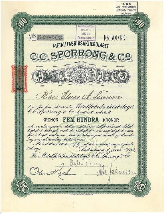 Metallfabriks AB C.C. Sporrong & Co, 1920