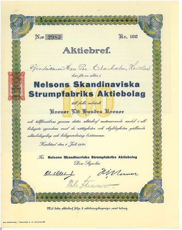 Nelsons Skandinaviska Strumpfabriks AB,1920