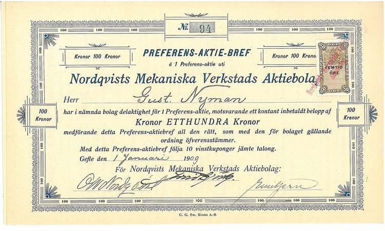 Nordqvist Mek. Verkstads AB, 1909