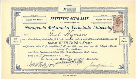 Nordqvist Mek. Verkstads AB, 1909