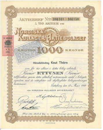 Nordiska Kullager, AB, 1919