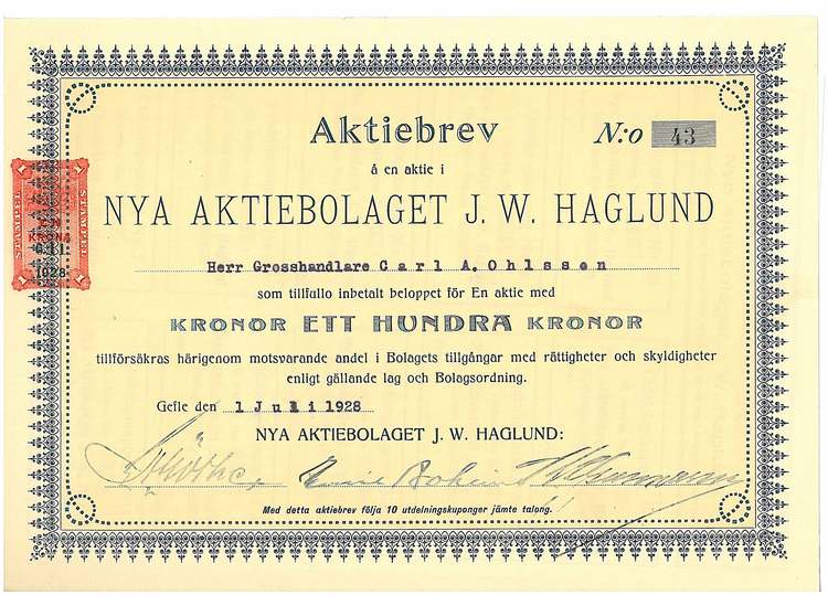Nya AB J.W. Haglund, 100 kr