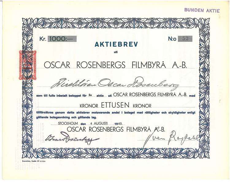 Oscar Rosenbergs Filmbyrå AB, 1000 kr