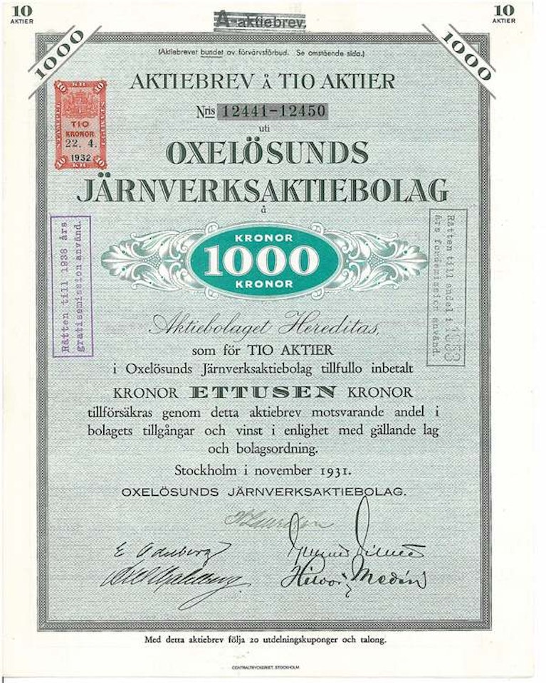 Oxelösunds Järnverks AB, 1000 kr