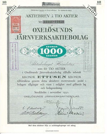 Oxelösunds Järnverks AB, 1000 kr