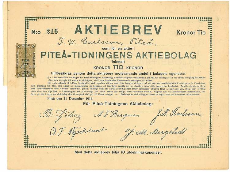 Piteå-Tidningens AB, 1915