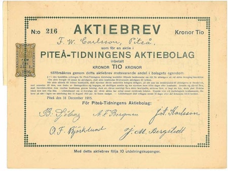 Piteå-Tidningens AB, 1915