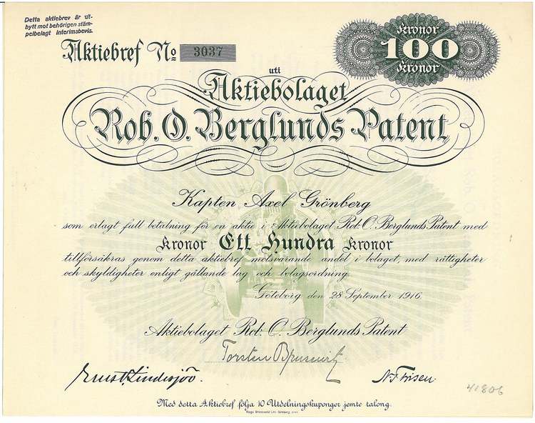 Rob.O.Berglunds Patent, AB