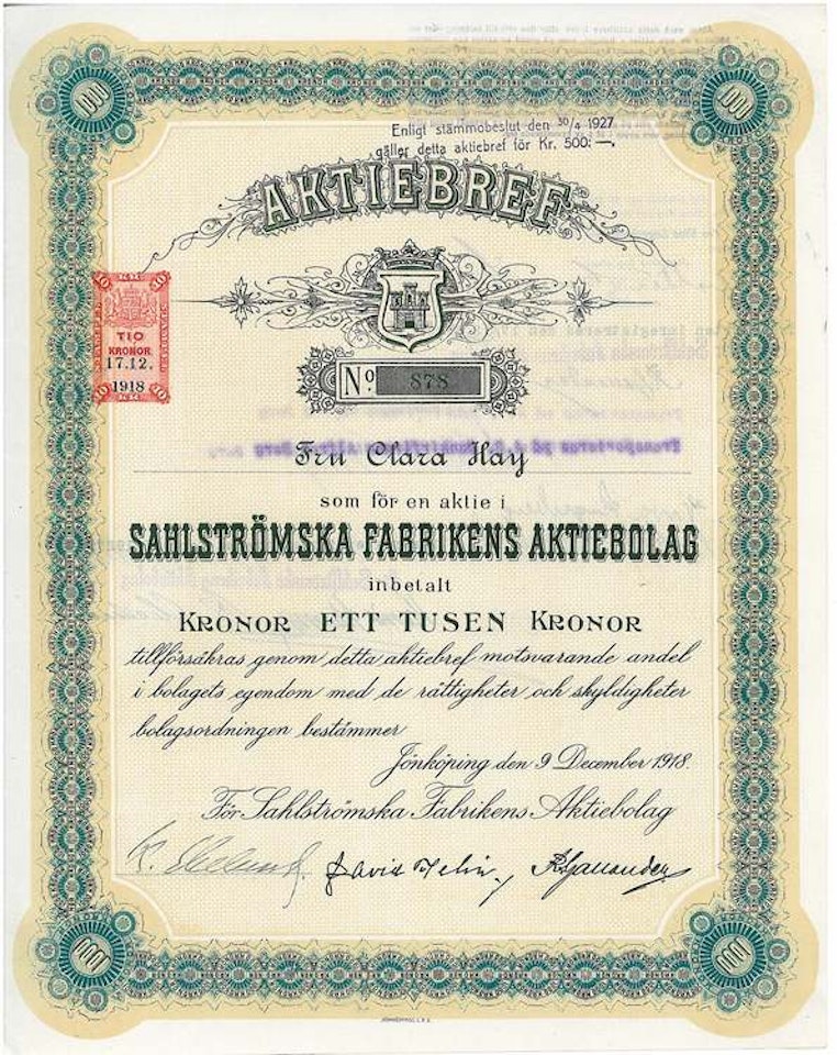 Sahlströmska Fabrikens AB, 1918