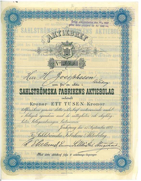 Sahlströmska Fabrikens AB, 1887