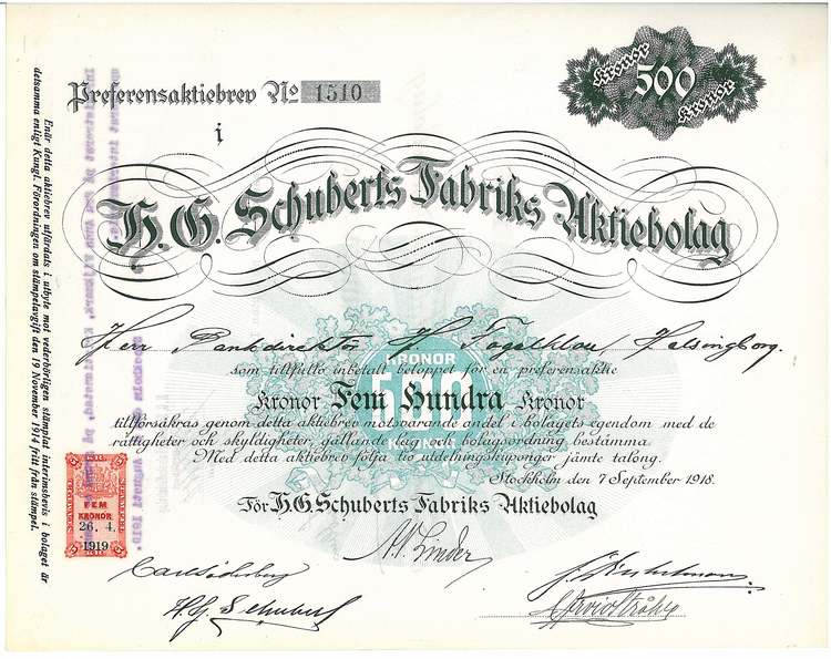 Schuberts Fabriks AB, H.G. 1918