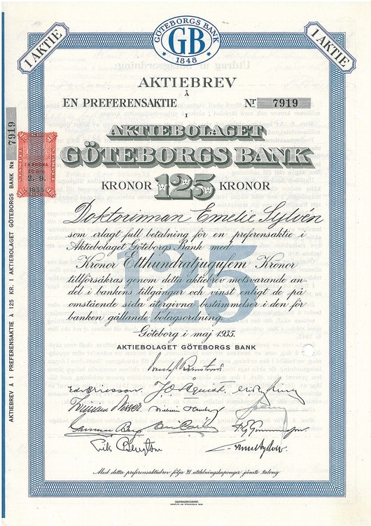 Göteborgs Bank, AB, 125 kr