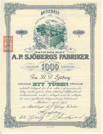 Sjöbergs Fabriker, AB A.P 1917