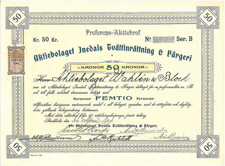 Inedals Tvättinrättning & Färgeri, AB, 1909