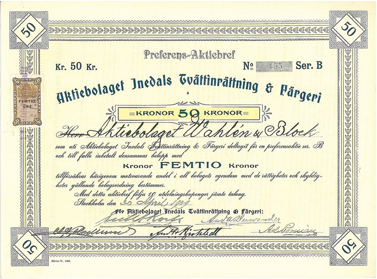 Inedals Tvättinrättning & Färgeri, AB, 1909