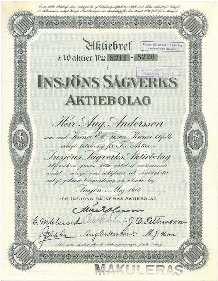 Insjöns Sågverks AB, 1918