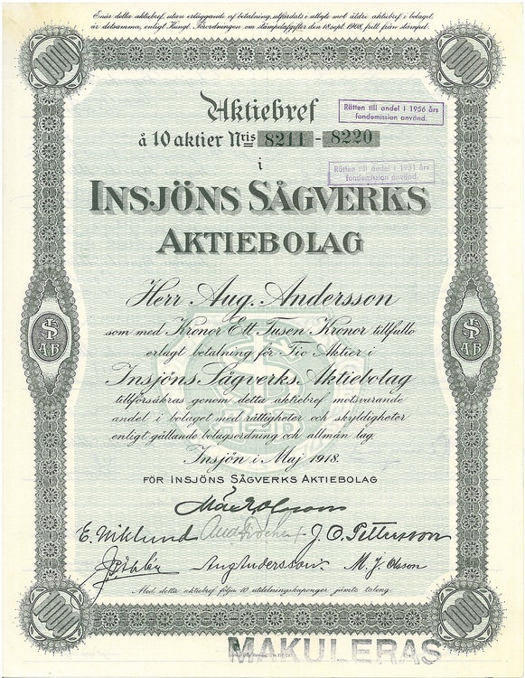 Insjöns Sågverks AB, 1918