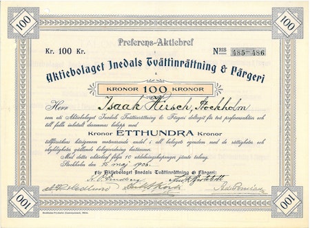 Inedals Tvättinrättning & Färgeri, AB, 1906