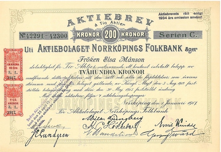 Norrköpings Folkbank, AB, 200 kr