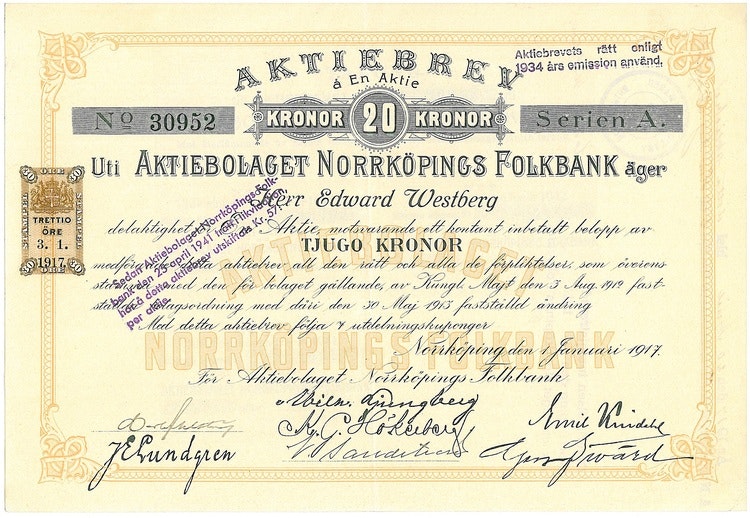 Norrköpings Folkbank, AB, 20 kr