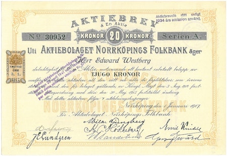 Norrköpings Folkbank, AB, 20 kr