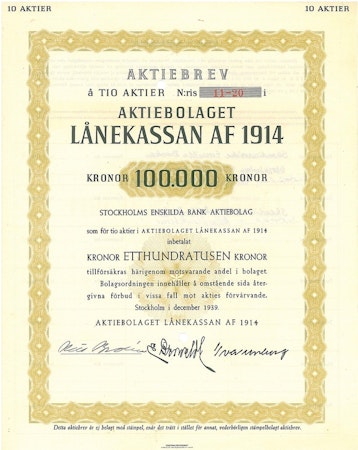 Lånekassan af 1914, AB, 100 000 kr