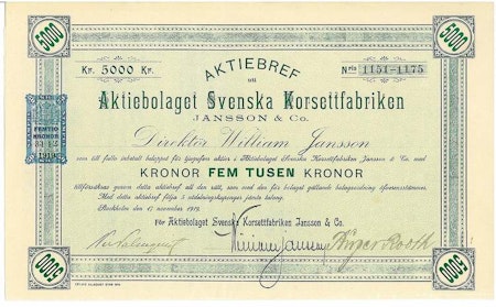 Svenska Korsettfabriken Jansson & Co, AB, 5000 kr