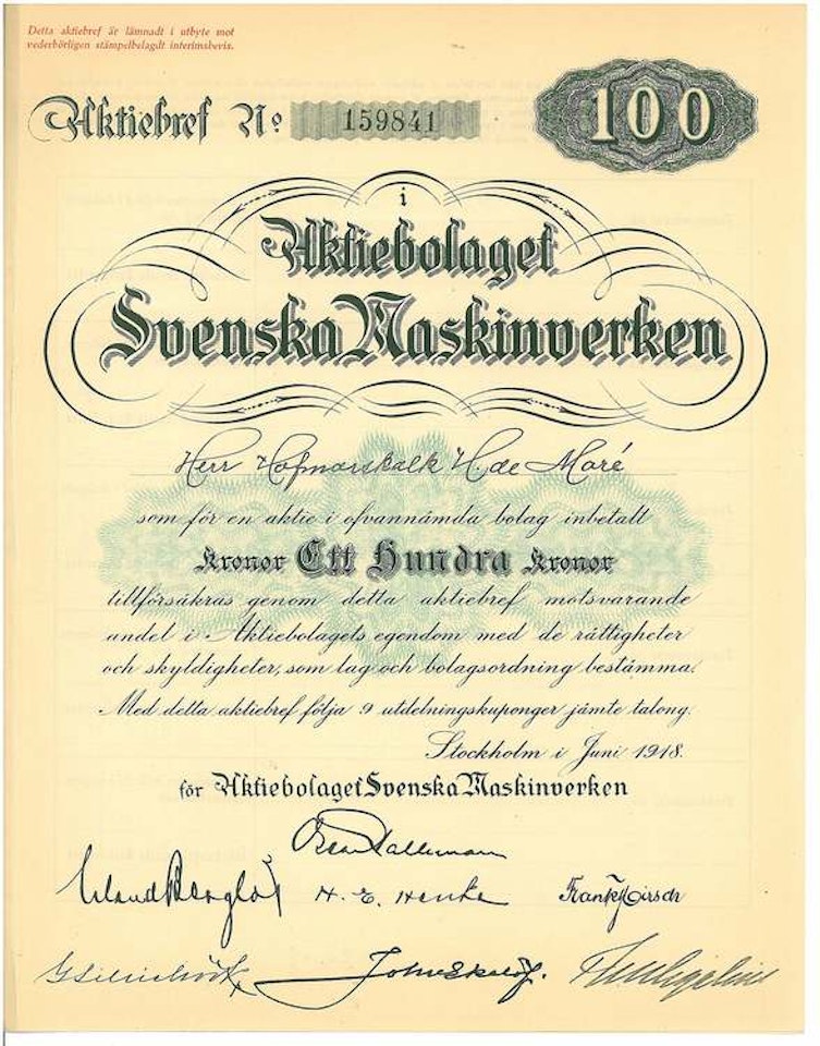 Svenska Maskinverken, AB, 1918