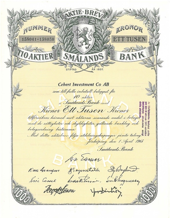 Smålands Bank, AB, 1965