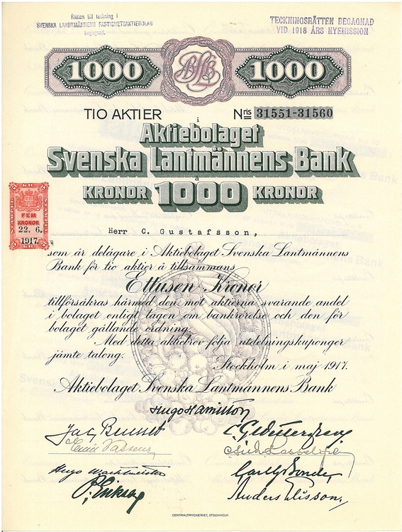 Svenska Lantmännens Bank, AB