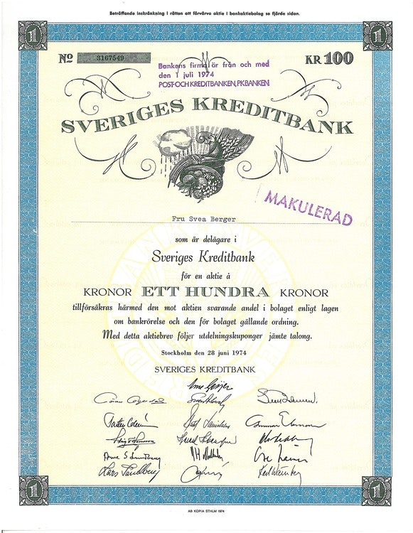 Sveriges Kreditbank, 1974