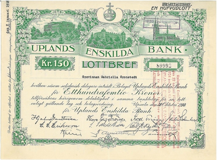 Uplands Enskilda Bank, 1930