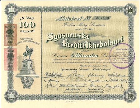 Sydsvenska Kredit AB, 100 kr