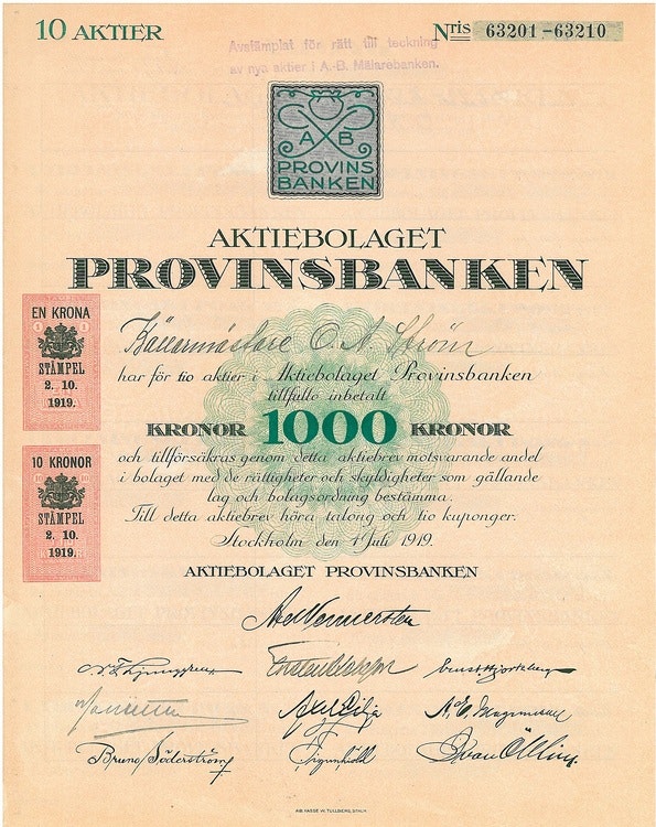 Provinsbanken, AB, 1000 kr