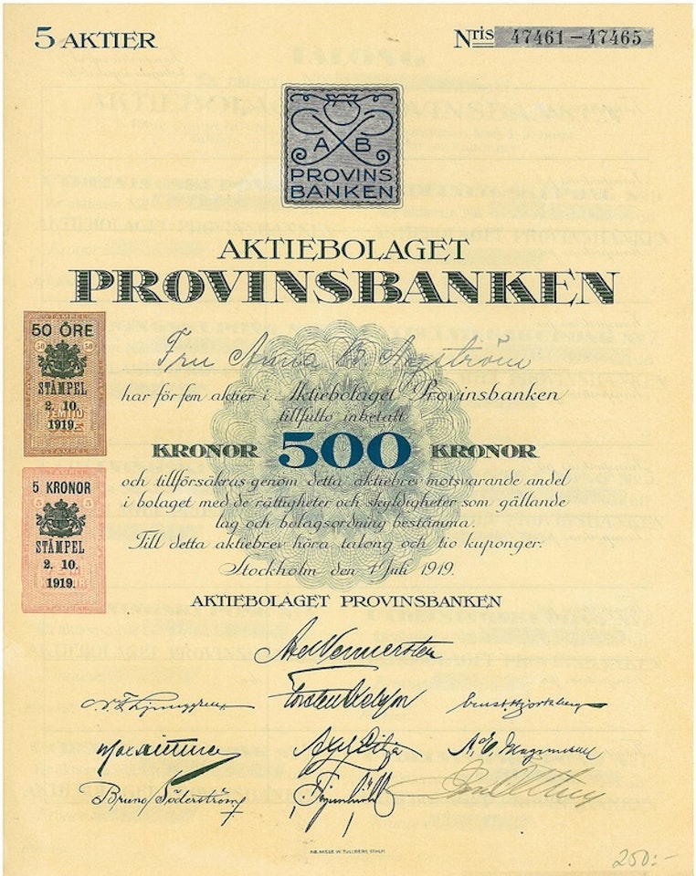 Provinsbanken, AB, 500 kr