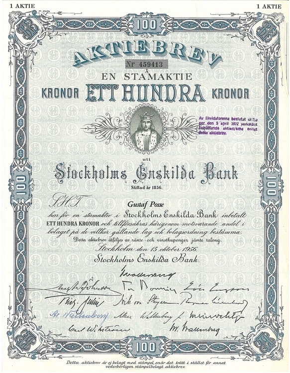 Stockholms Enskilda Bank, 100 kr, 1956