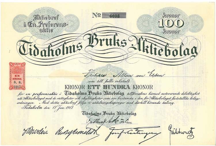 Tidaholms Bruks AB, 100 kr, 1917