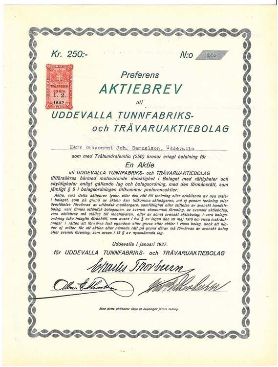 Uddevalla Tunnfabriks och Trävaru AB, 1927