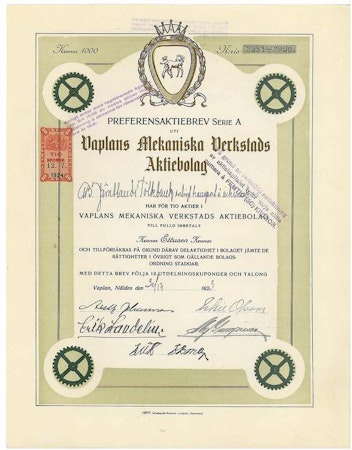Vaplans Mekaniska Verkstads AB, 1923