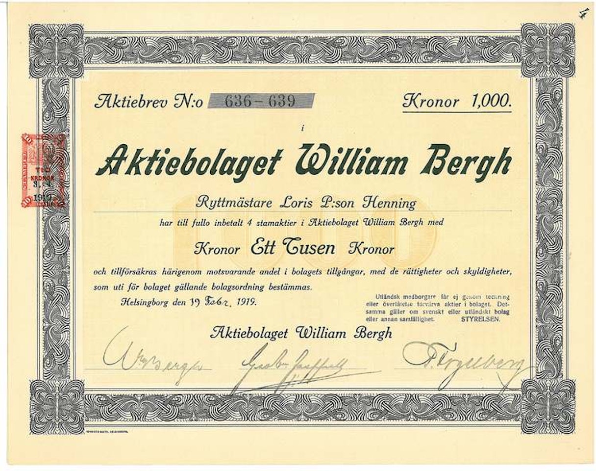 William Bergh, AB, 1000 kr