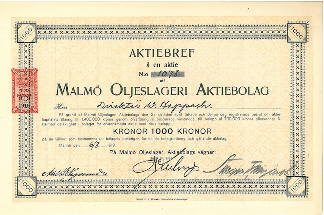 Malmö Oljeslageri AB, 1919